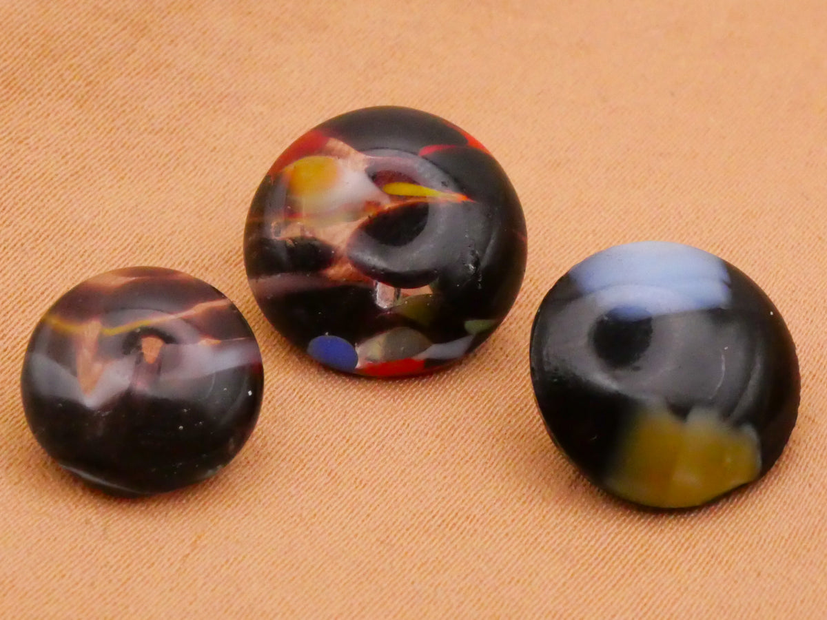 Mysterious Dark Marble Look Glass Set of Three Buttons 11-14mm