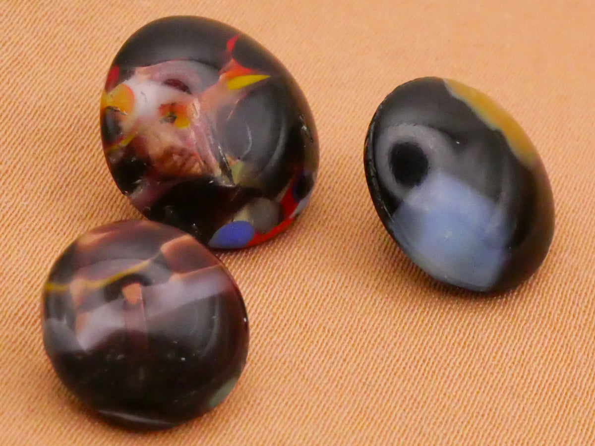 Mysterious Dark Marble Look Glass Set of Three Buttons 11-14mm