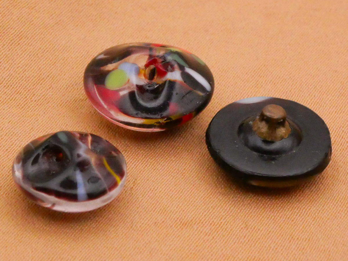 Mysterious Dark Marble Look Glass Set of Three Buttons 11-14mm