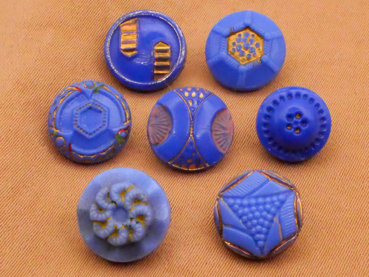 Blue Painted Accent Vintage Dimi Small Glass Button Various 9-10mm