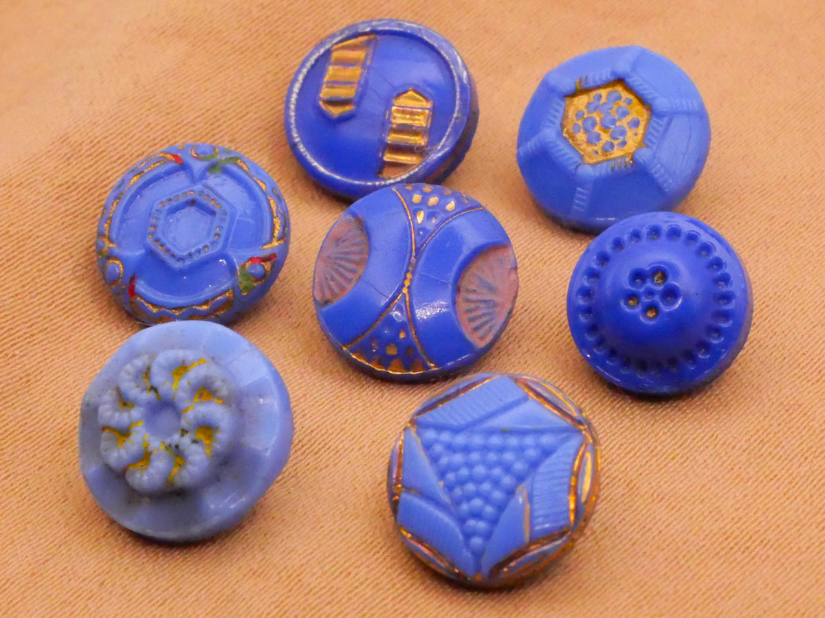 Blue Painted Accent Vintage Dimi Small Glass Button Various 9-10mm