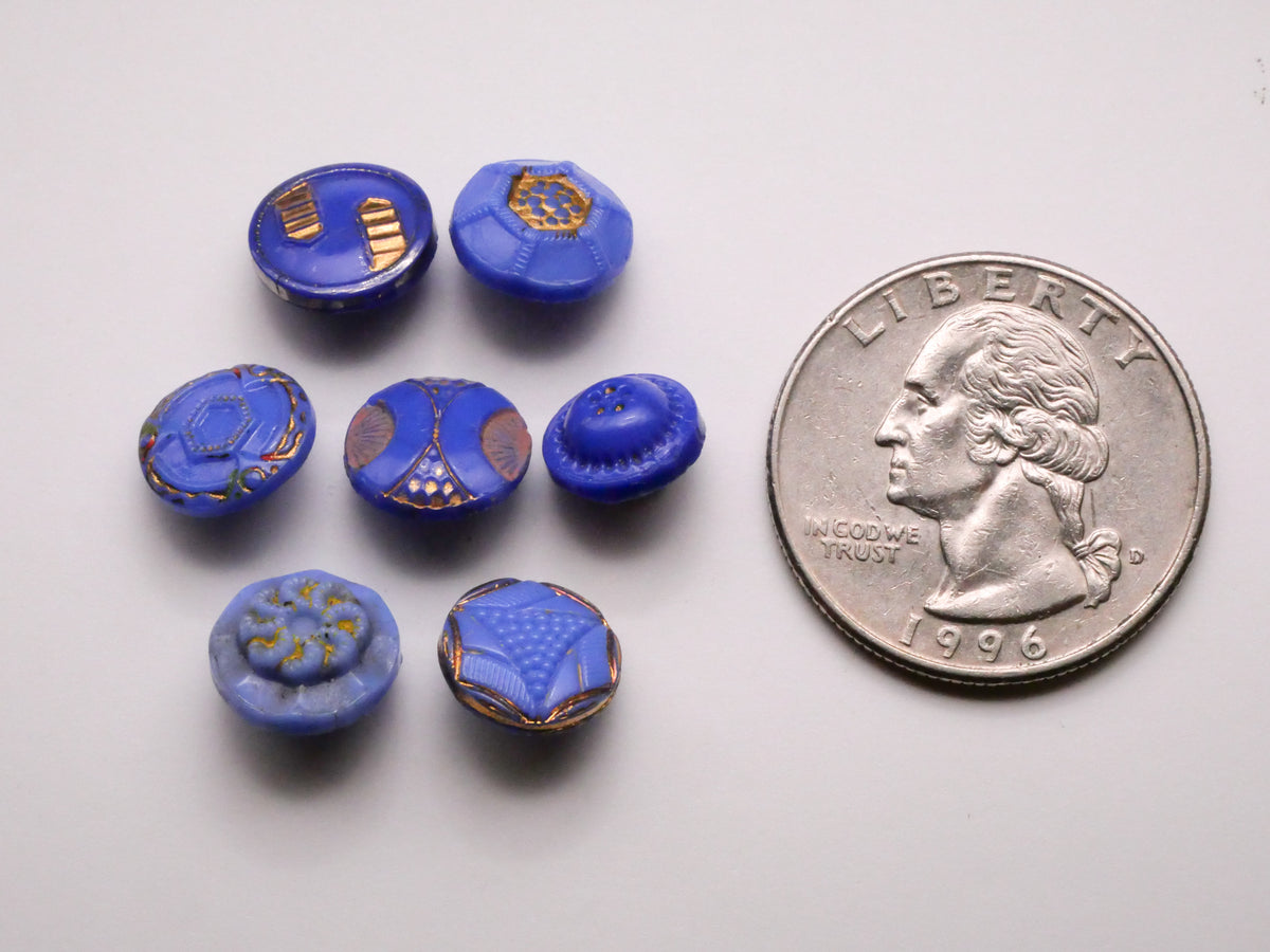 Blue Painted Accent Vintage Dimi Small Glass Button Various 9-10mm