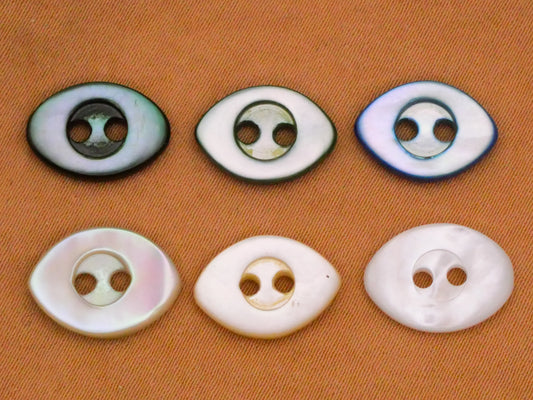 Eye Shape Blue-Green or White Mother of Pearl Shell Button Various 9x13mm