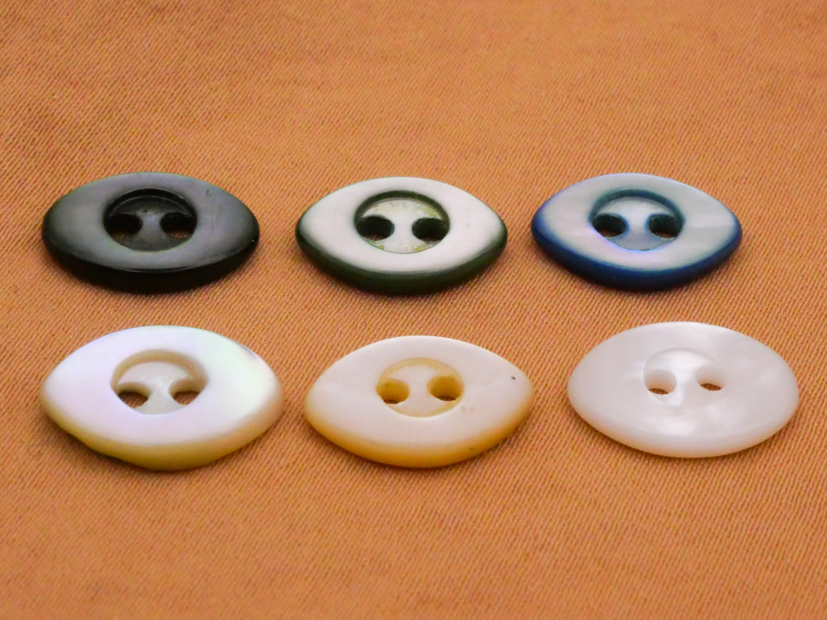 Eye Shape Blue-Green or White Mother of Pearl Shell Button Various 9x13mm