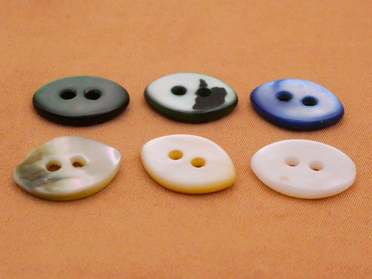 Eye Shape Blue-Green or White Mother of Pearl Shell Button Various 9x13mm