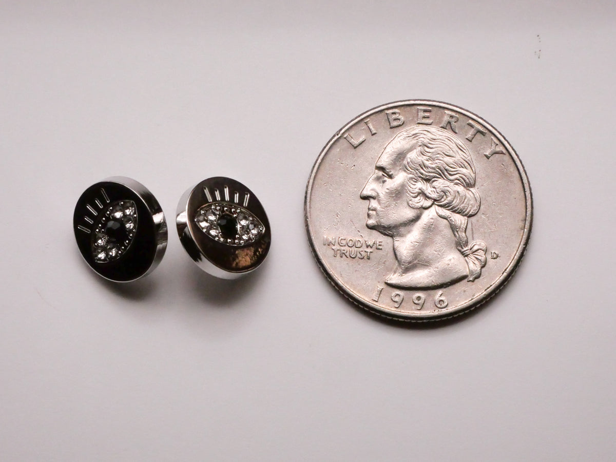 Eye Rhinestone Silver Colored Metal Pair of Buttons 11mm