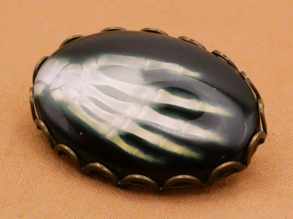 Hand X-Ray Oval Glass Bronze Lace Metal Button 19x26mm