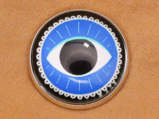 Blue Eye Lace Design Glass Silver Metal Button 20mm