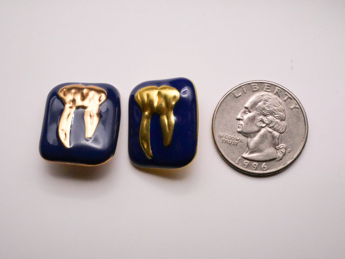 Tooth Teeth Blue Enamel Metal Button 19x23mm