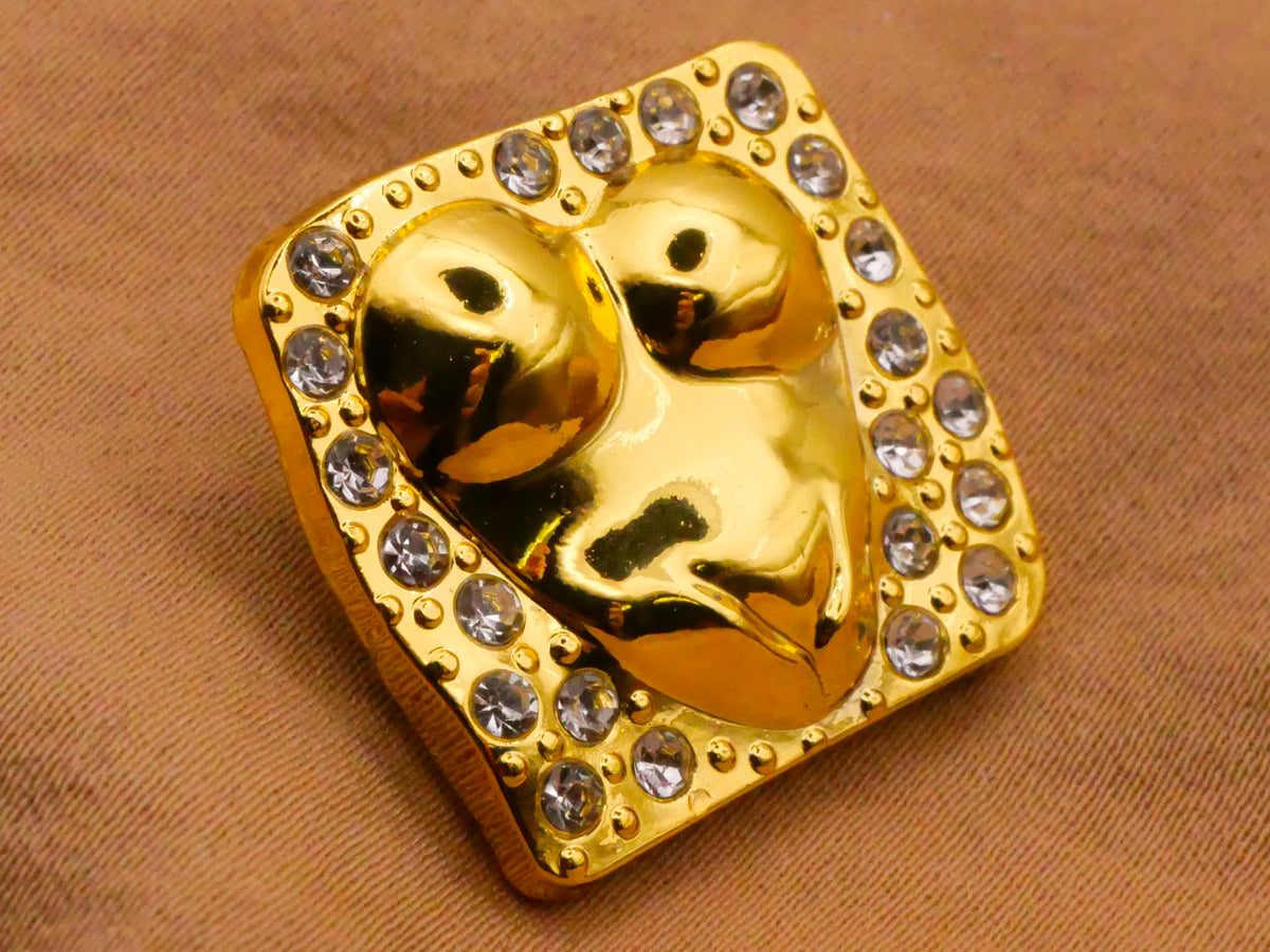 Heart Shape Body Abdomen Chest Rhinestone Gold Colored Metal Button 22x24mm