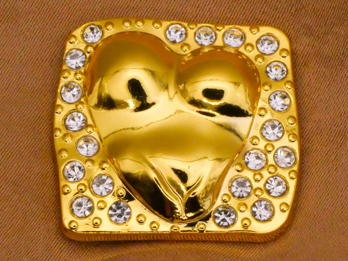 Heart Shape Body Abdomen Chest Rhinestone Gold Colored Metal Button 22x24mm