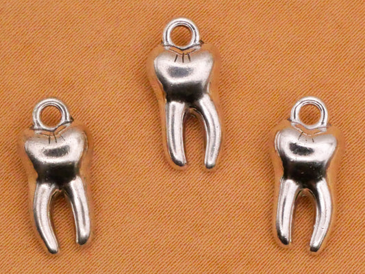 Tooth Teeth Silver Colored Metal Set of Three Charms Embellishments 8x16mm