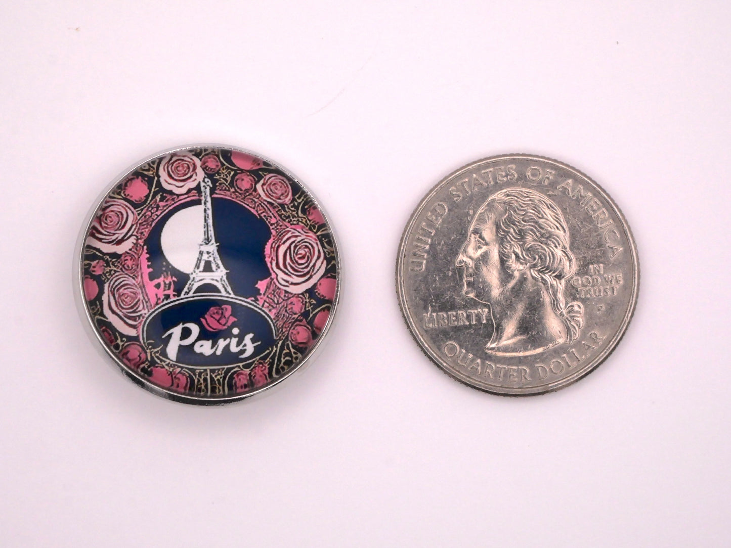 Paris Eiffel Tower Roses Glass Dome Button 27mm