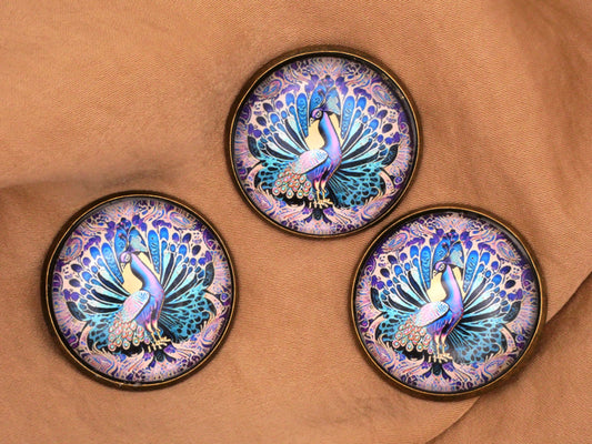 Jewel-Toned Peacock Glass Dome Button 28mm