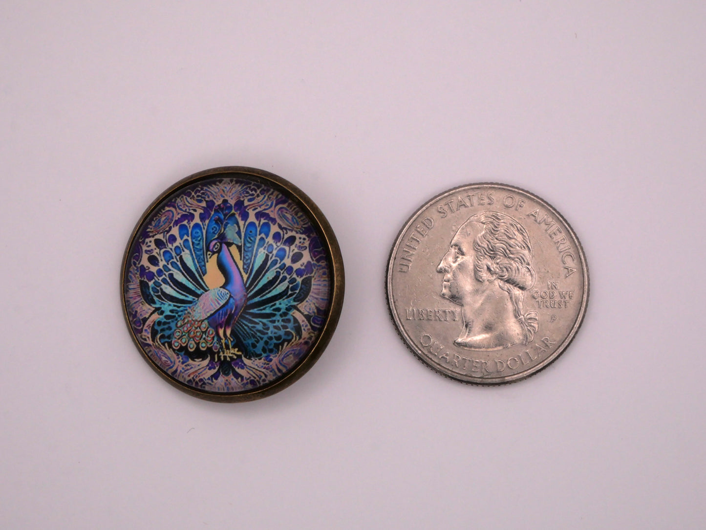 Jewel-Toned Peacock Glass Dome Button 28mm