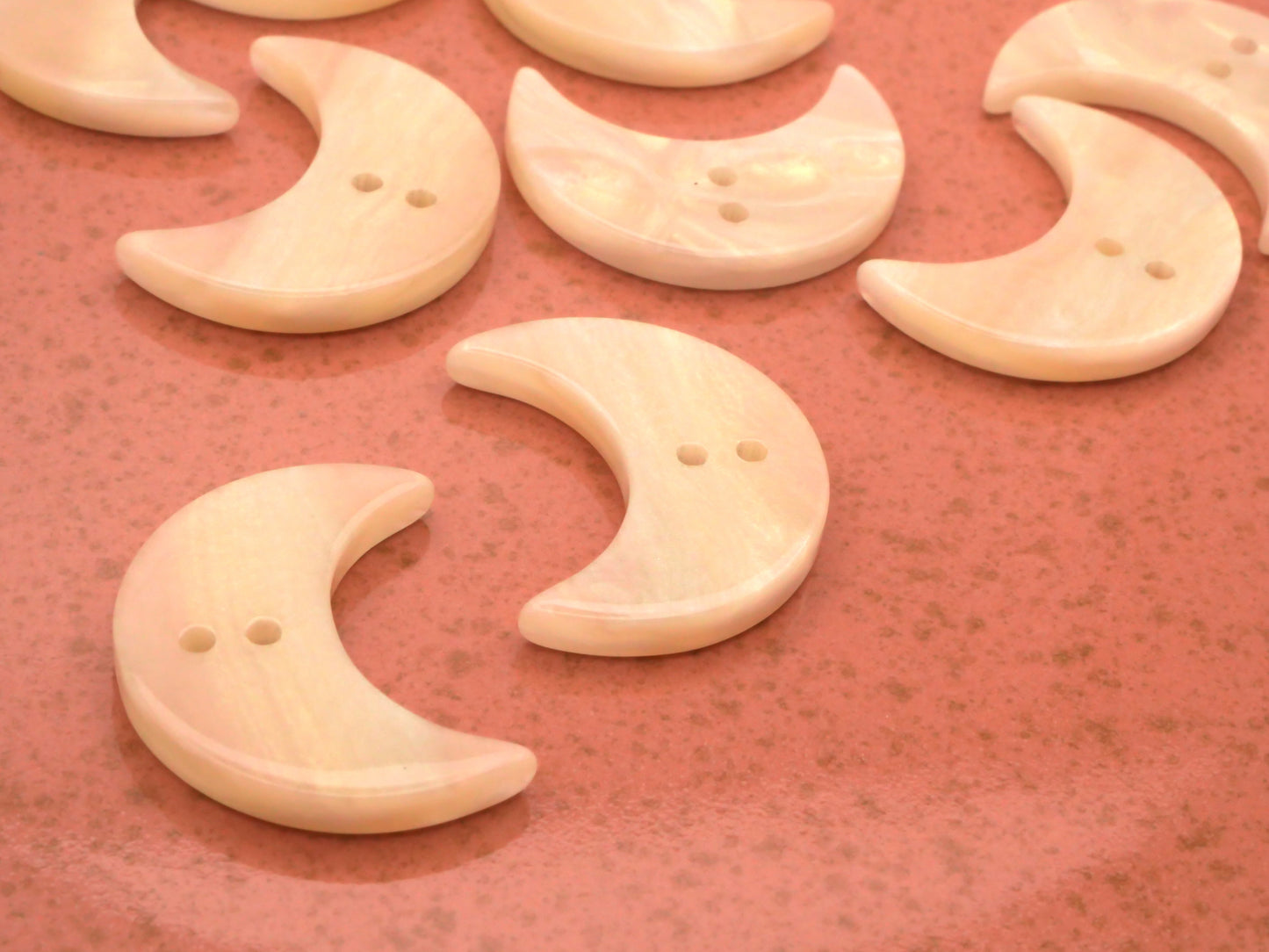 Pearlized Plastic Crescent Moon Buttons Imitation MOP 19x25mm