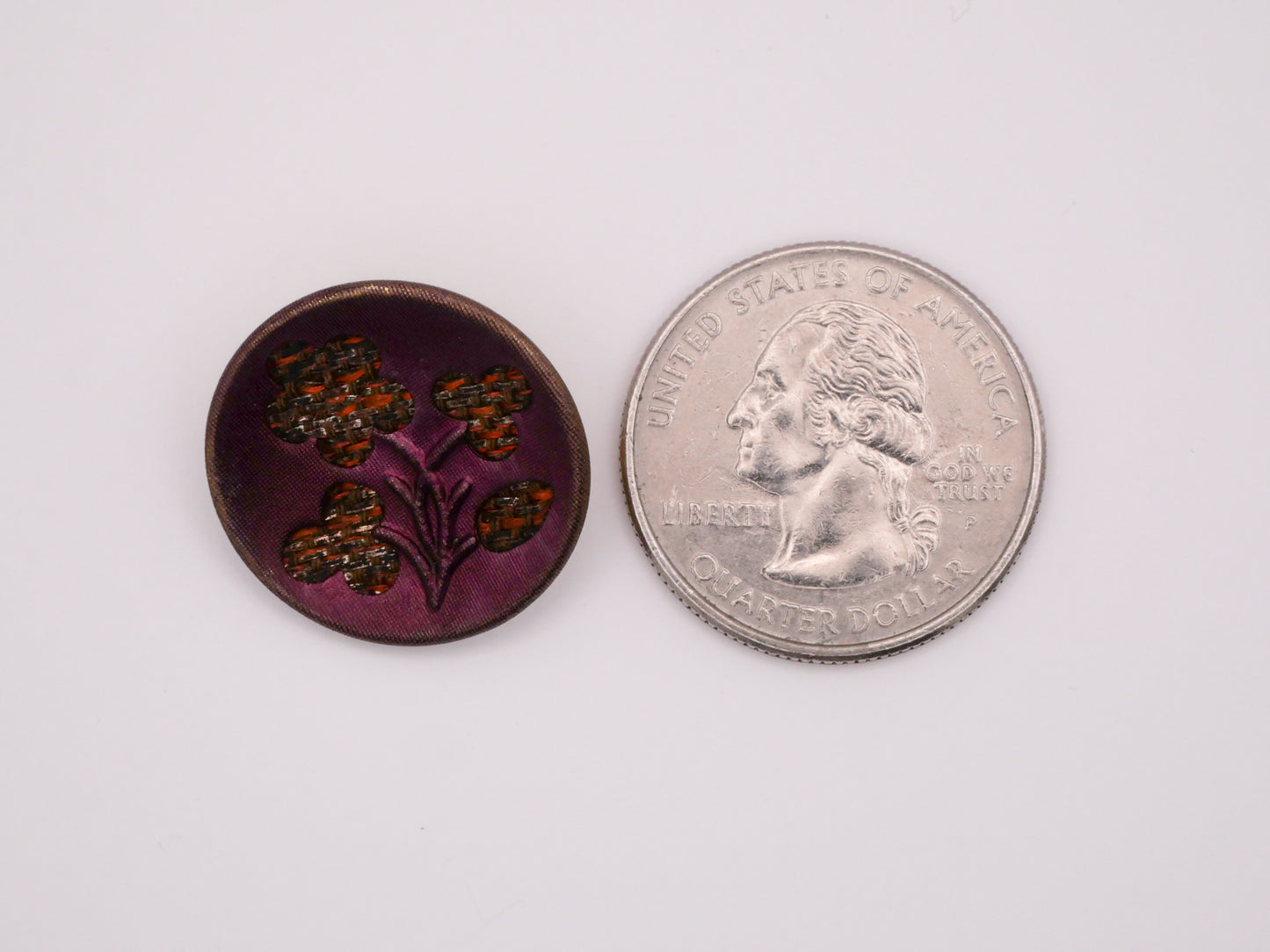 Burgundy Fabric Weave Flower Vintage Perfume Button 22mm