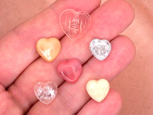 Glass Hearts Pink Ivory Clear Sparkle Buttons Set of Six 11-16mm