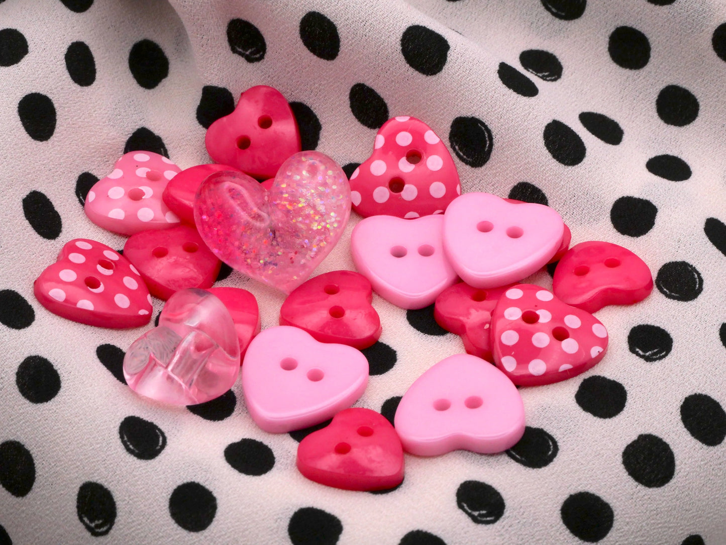 Pink Hearts Set of Twenty Plastic Buttons 12-19mm