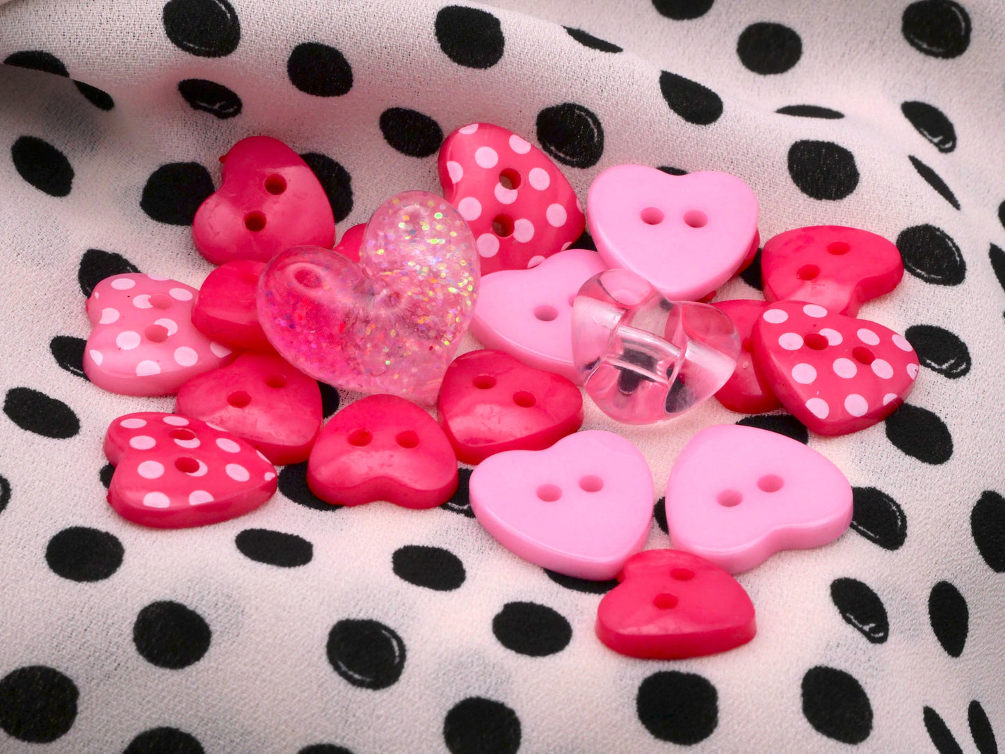 Pink Hearts Set of Twenty Plastic Buttons 12-19mm