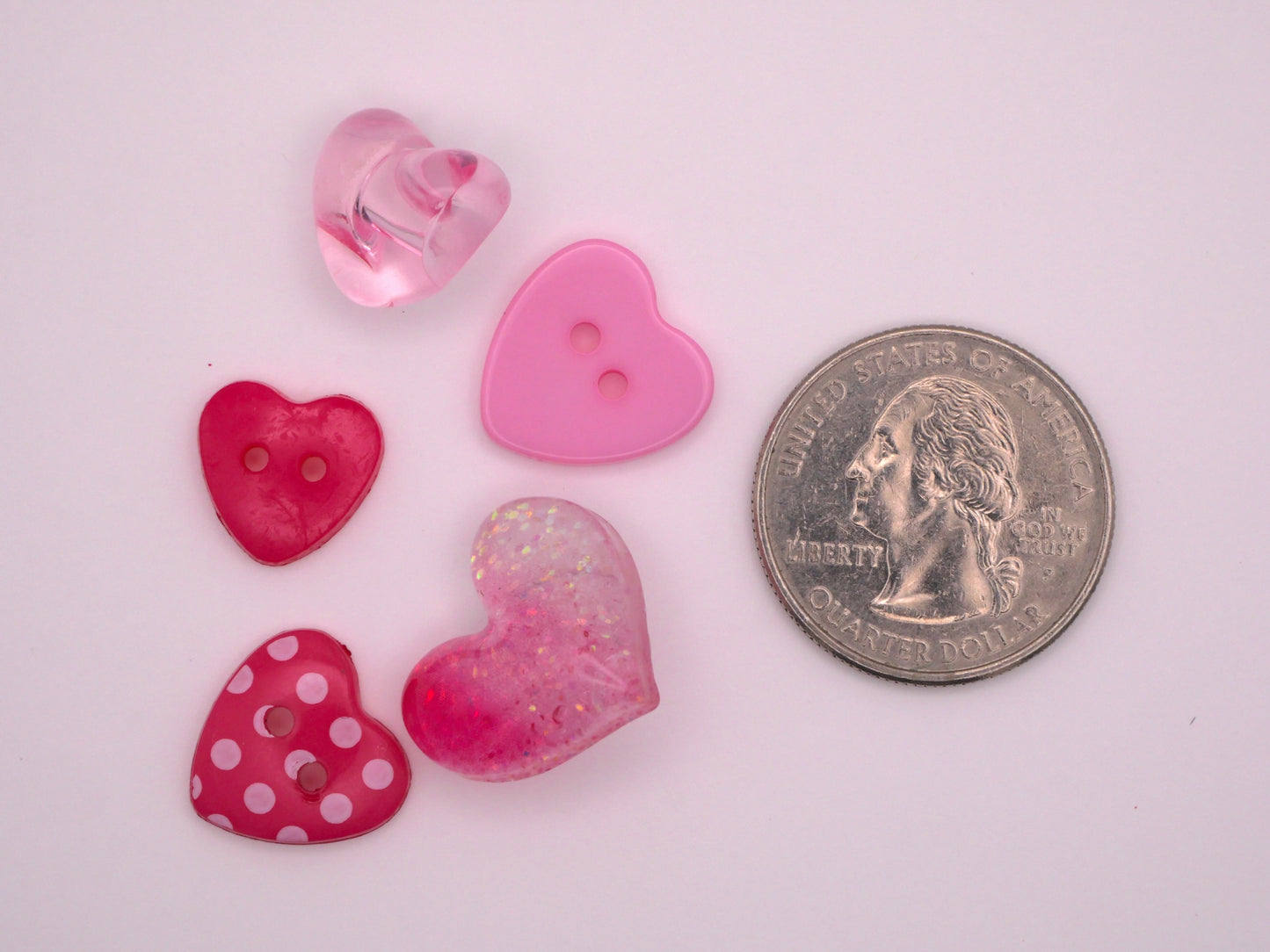 Pink Hearts Set of Twenty Plastic Buttons 12-19mm