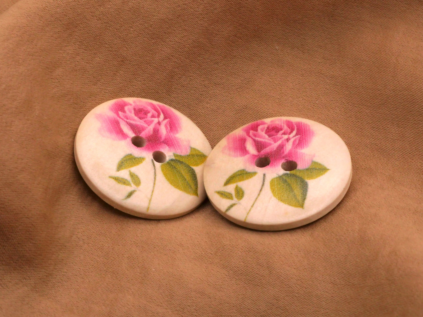 Pink Rose Wood Buttons Set of Two 25mm