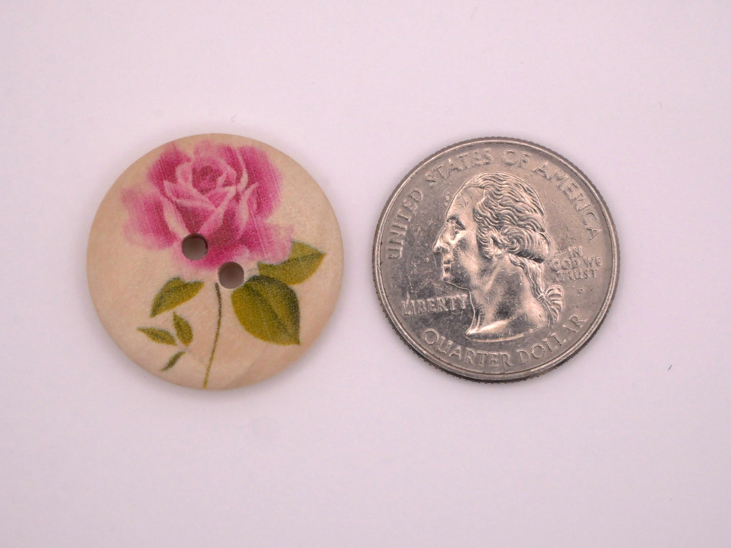 Pink Rose Wood Buttons Set of Two 25mm