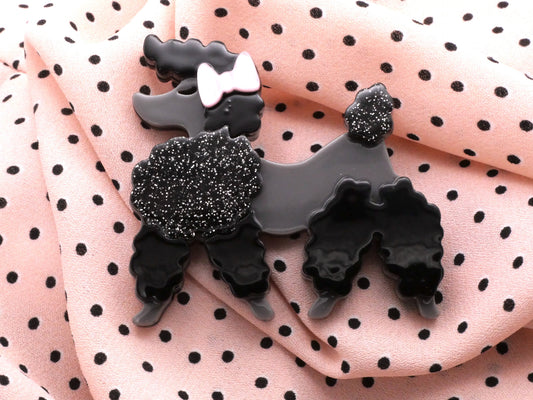 Black Poodle Pink Bow Acrylic Button 52x55mm