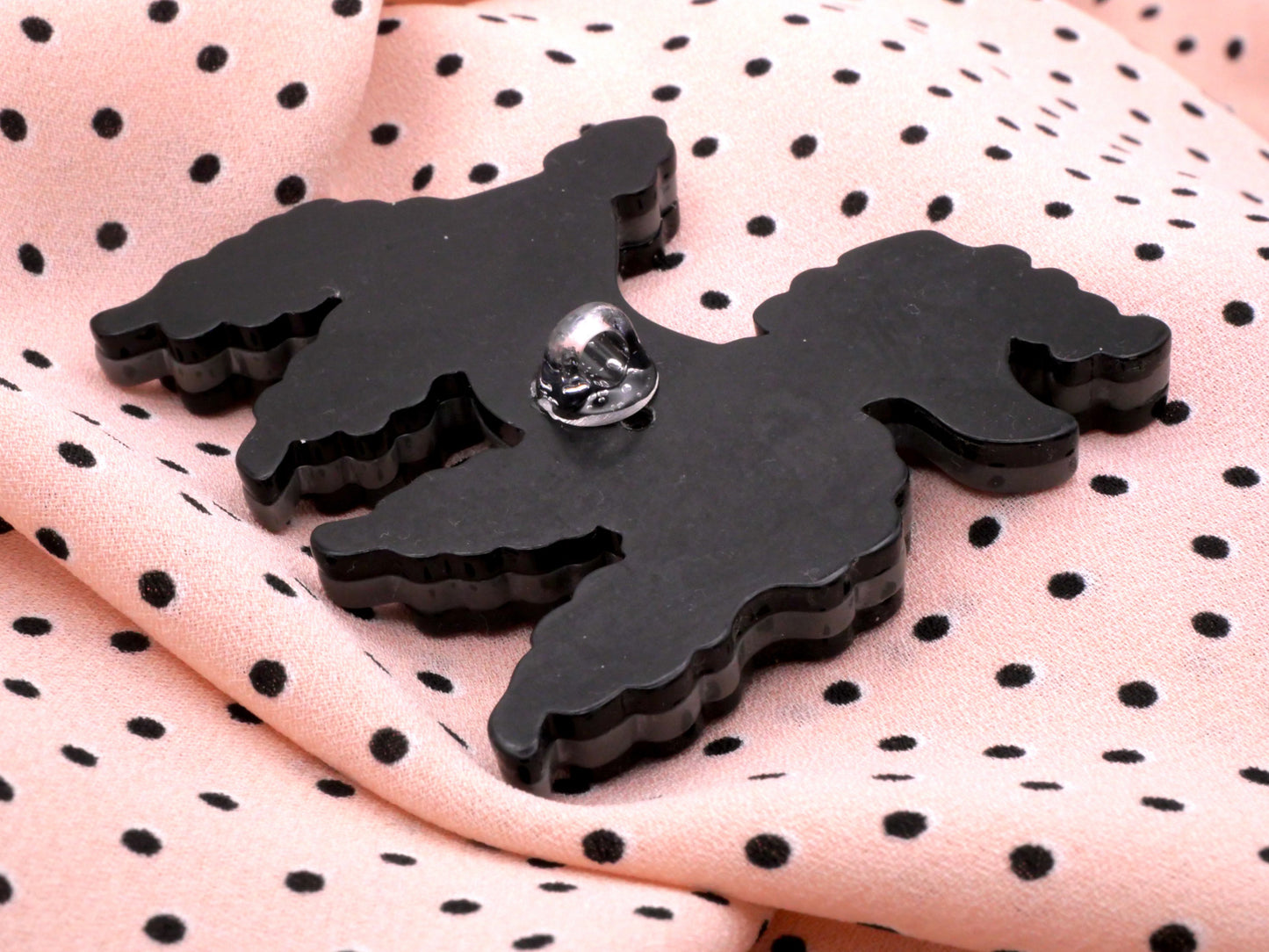 Black Poodle Pink Bow Acrylic Button 52x55mm