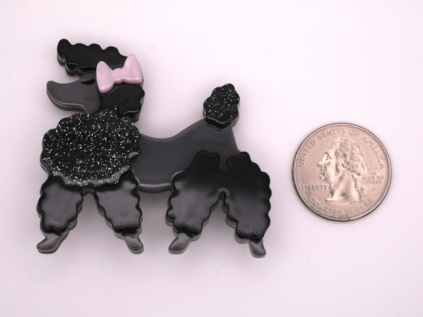 Black Poodle Pink Bow Acrylic Button 52x55mm