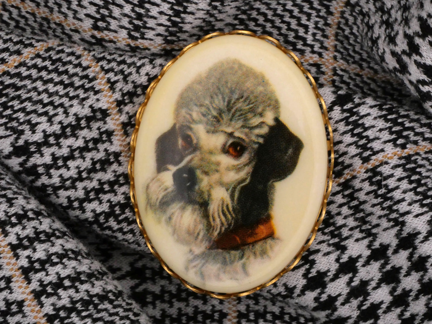 Large Poodle Dog Portrait Button Vintage West Germany 32x42mm