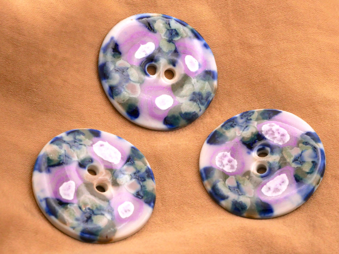 Floral Triad Hand-Painted Glazed Ceramic Sew-Thru Button 31mm