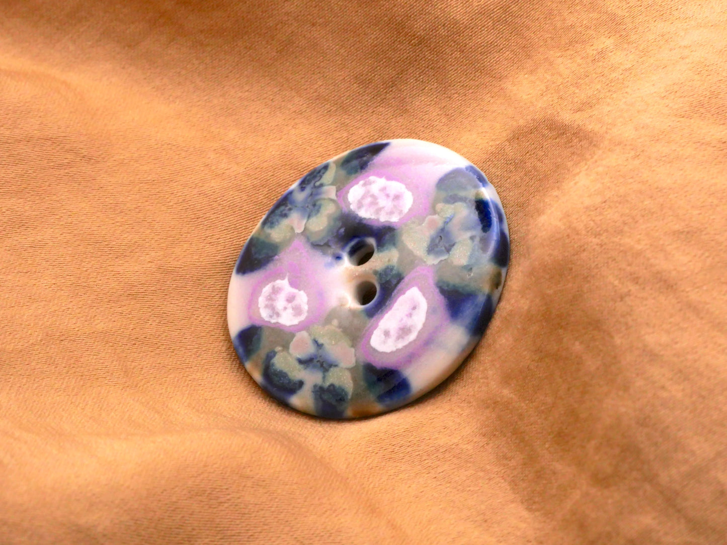 Floral Triad Hand-Painted Glazed Ceramic Sew-Thru Button 31mm