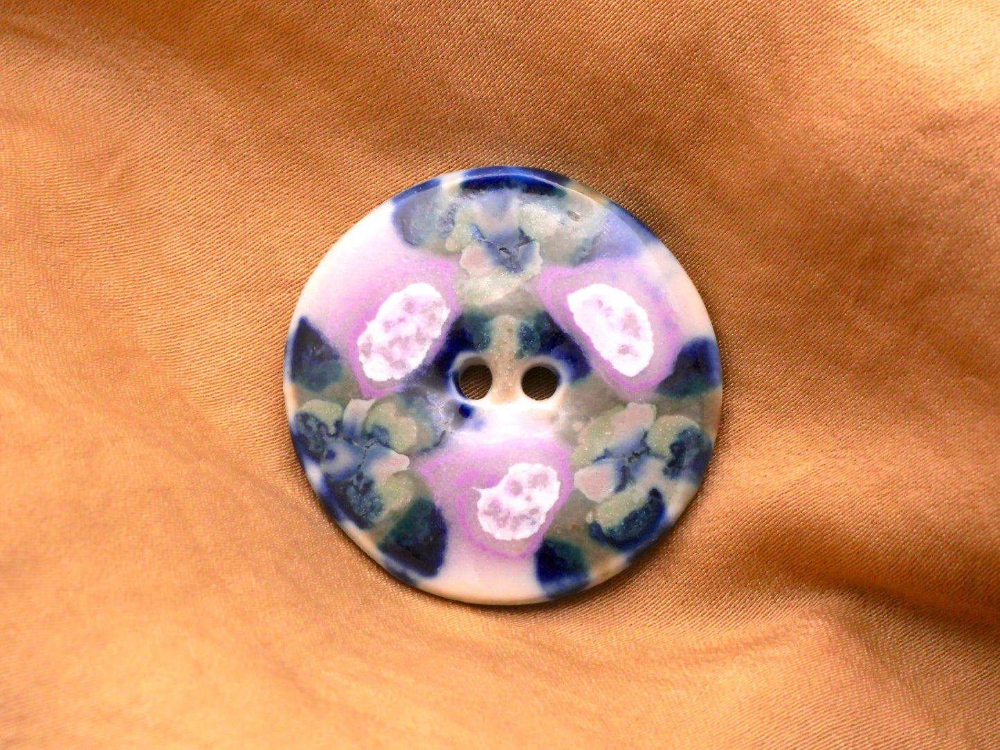 Floral Triad Hand-Painted Glazed Ceramic Sew-Thru Button 31mm