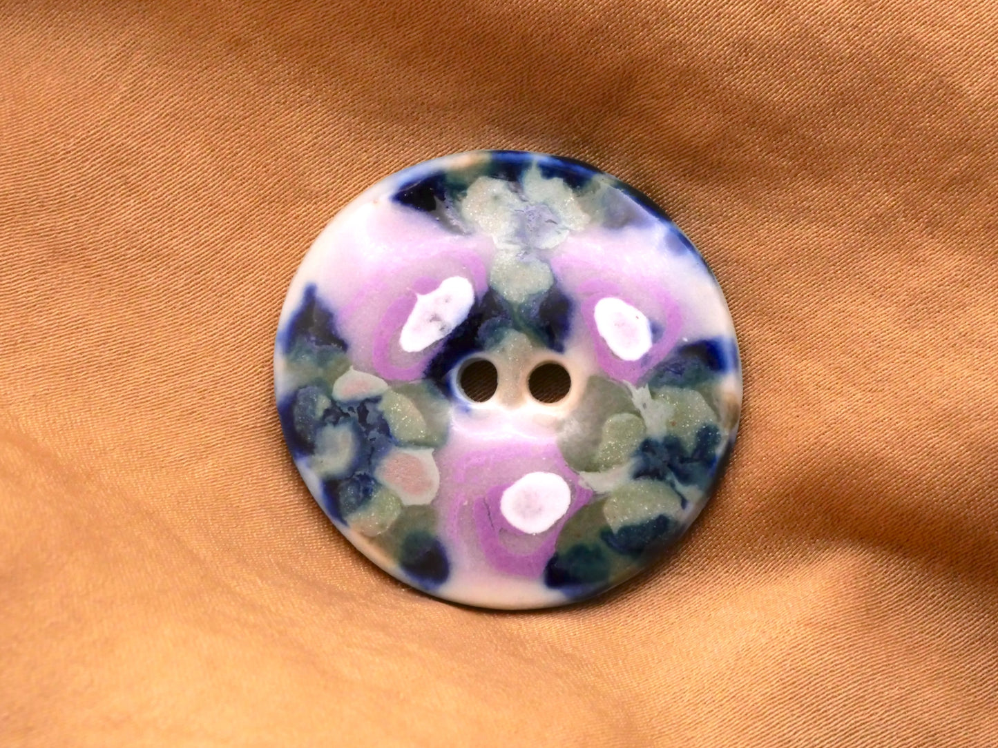 Floral Triad Hand-Painted Glazed Ceramic Sew-Thru Button 31mm