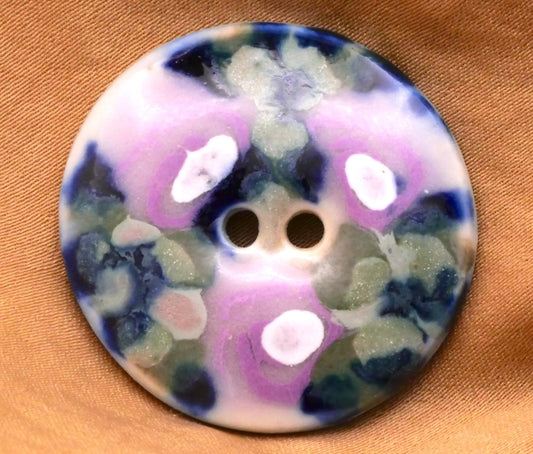 Floral Triad Hand-Painted Glazed Ceramic Sew-Thru Button 31mm