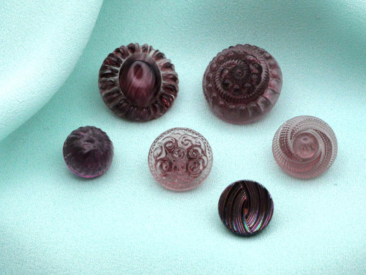 Purple Swirls Glass Set of Six Buttons 11-18mm