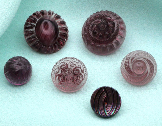 Purple Swirls Glass Set of Six Buttons 11-18mm
