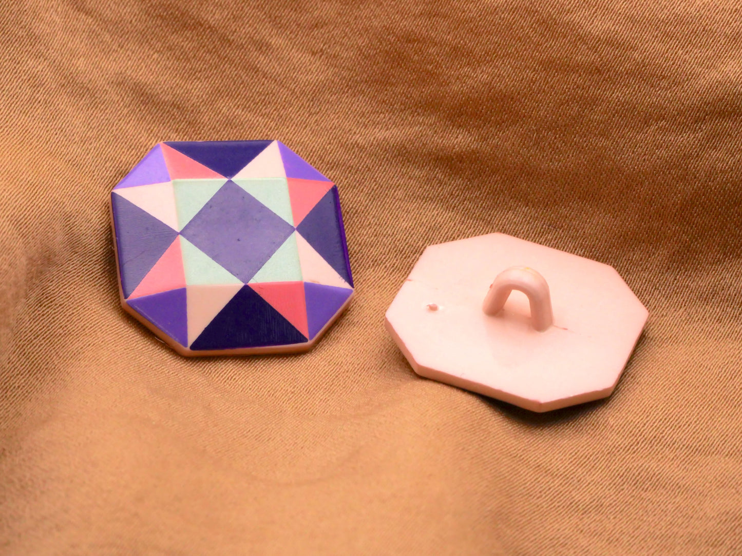 Quilt Patchwork Style Pink Purple Seafoam Plastic Button 20mm