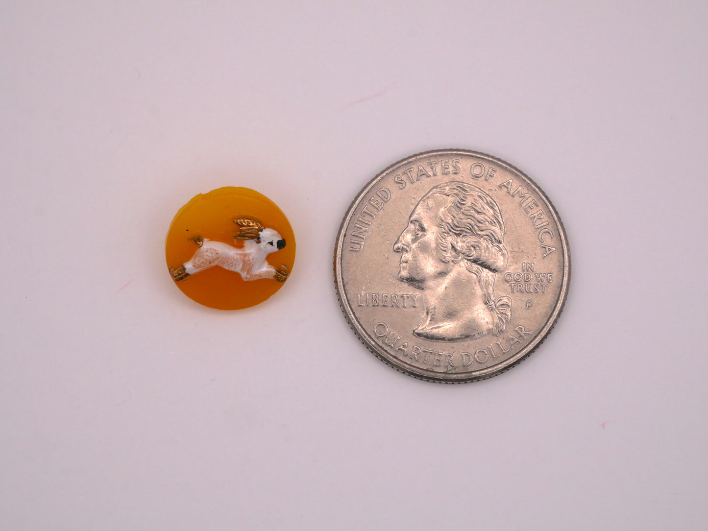 Bunny Rabbit Running Yellow Glass Hand-Painted Vintage Button 13mm