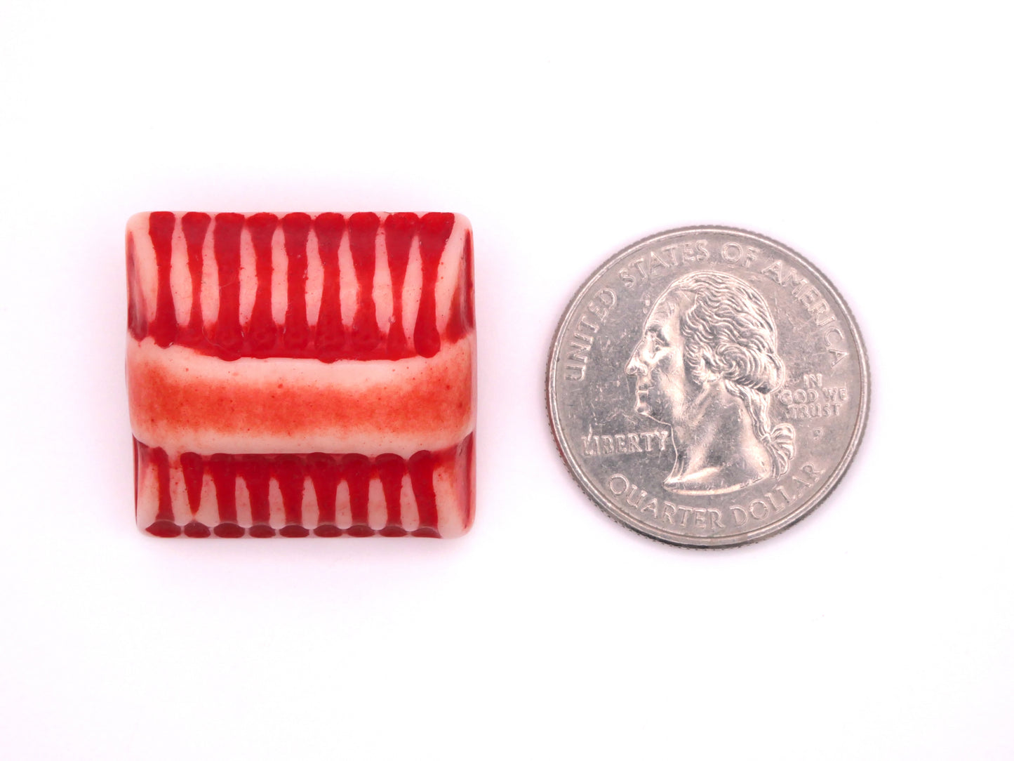 Geometric Red Stripes Ribs Buffed Look Vintage Plastic Button 25x26mm