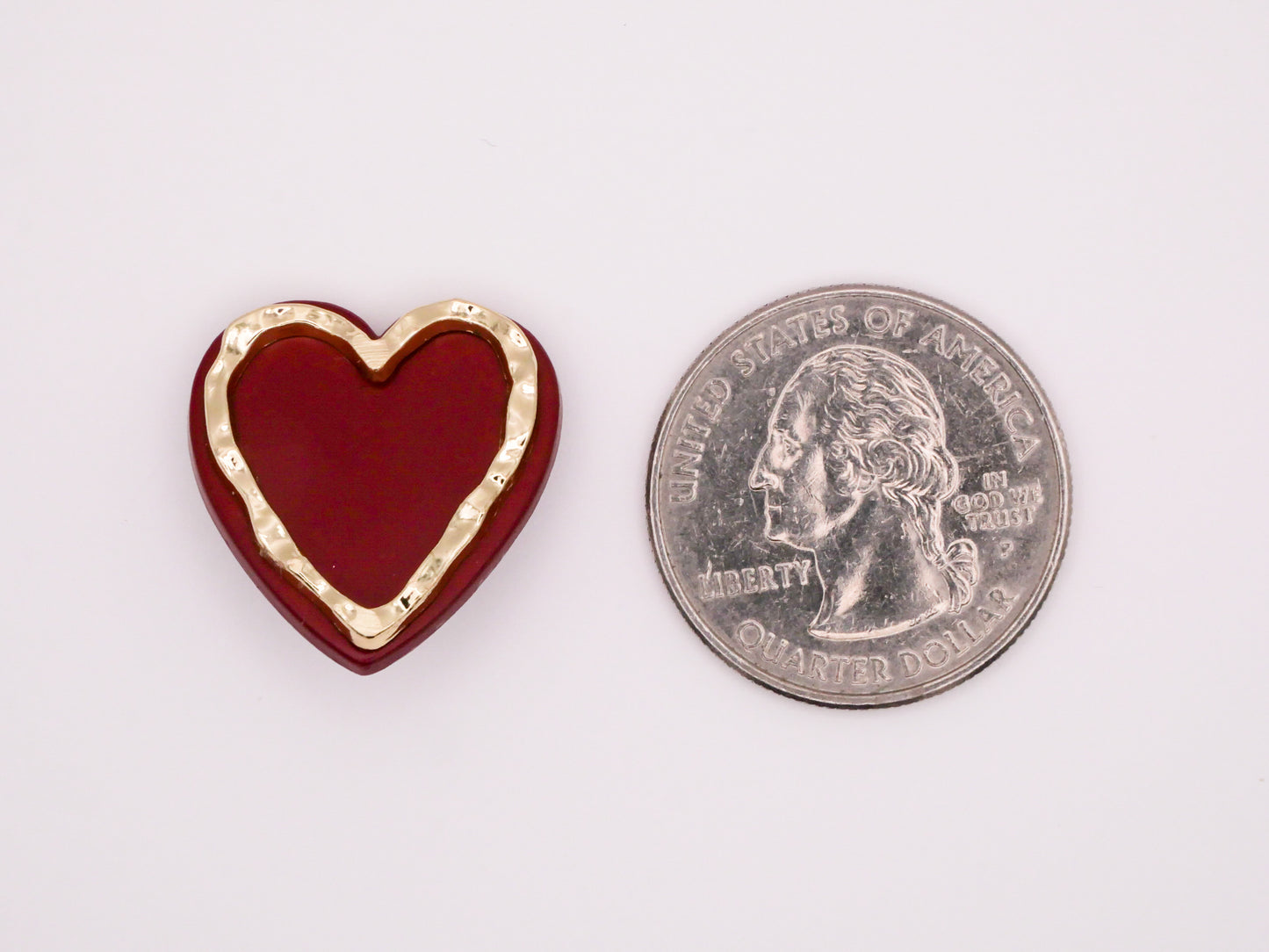 Red Heart Hammered Gold Frame Metal Button 21x22