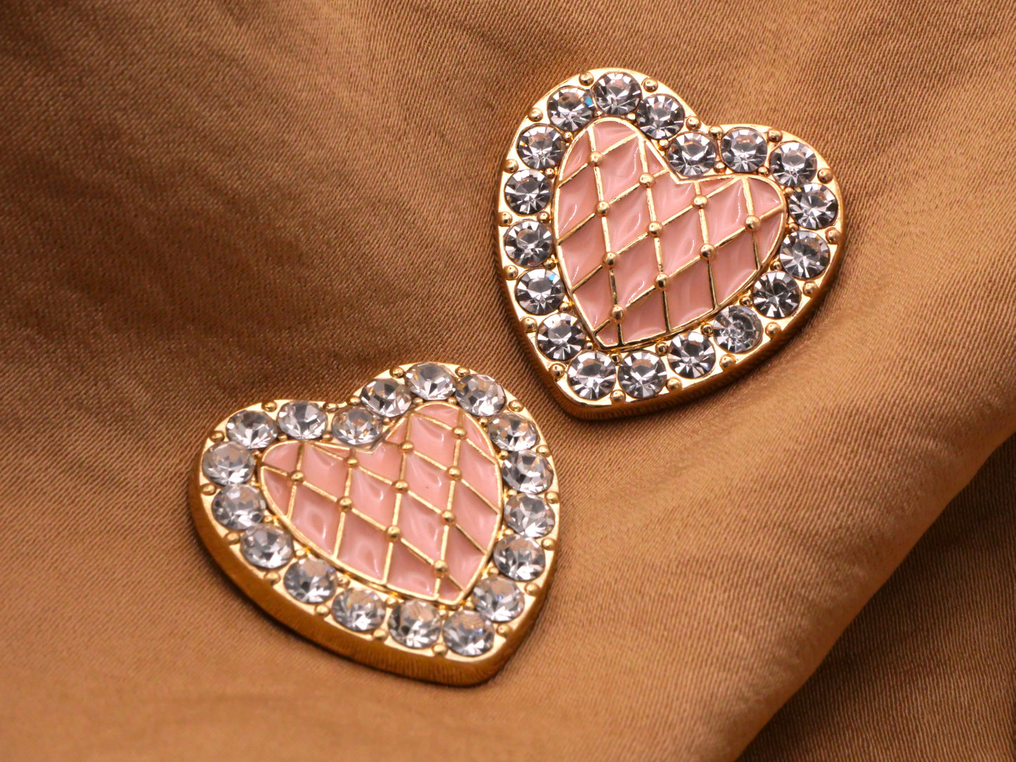 Sparkly Enamel Heart Button with Rhinestone Frame Pink Purple 23mm