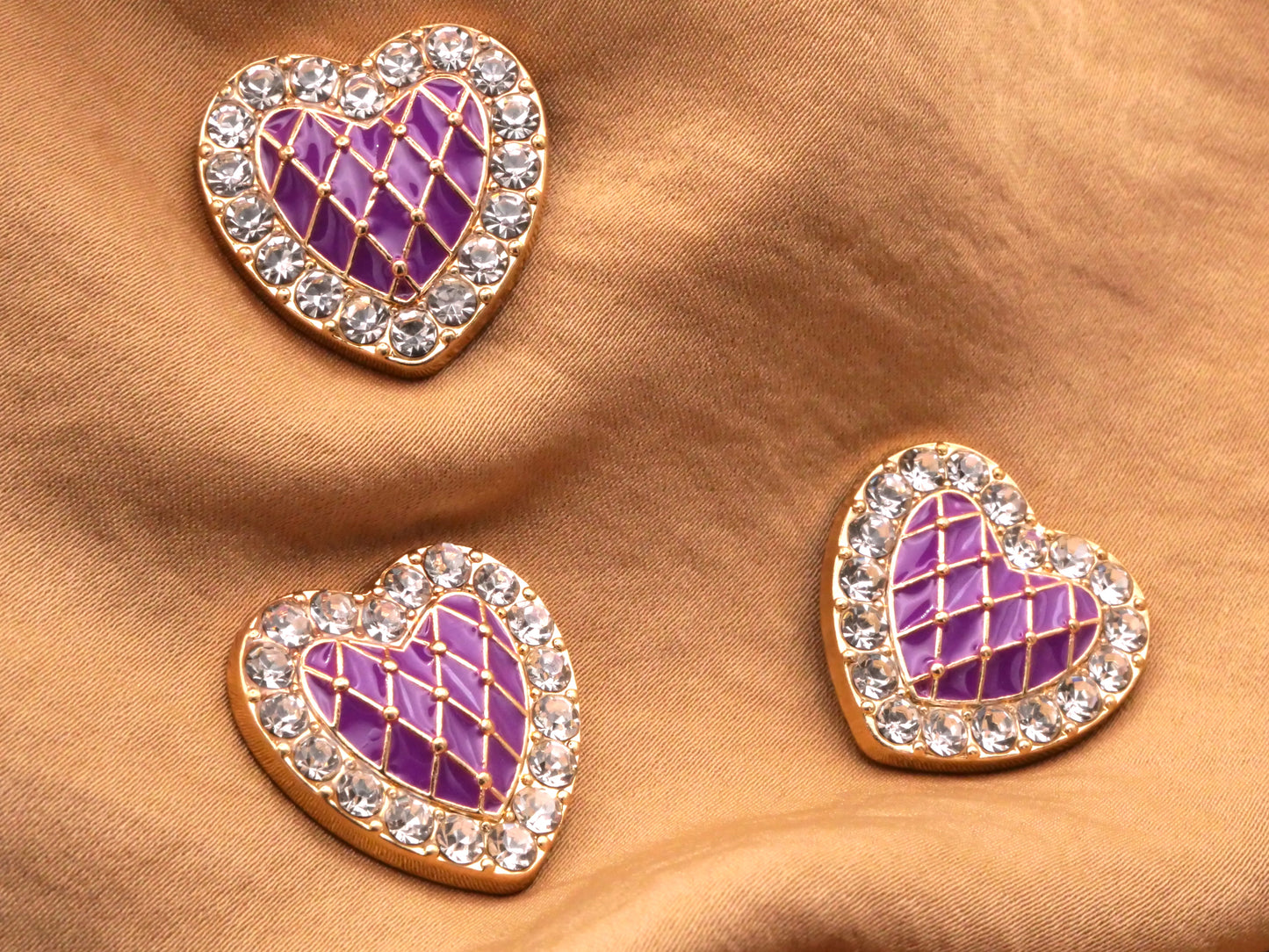 Sparkly Enamel Heart Button with Rhinestone Frame Pink Purple 23mm