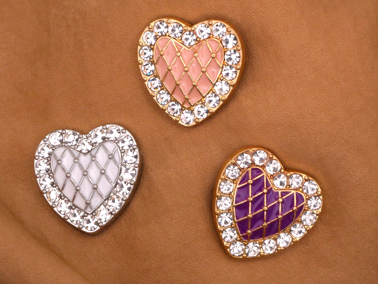 Sparkly Enamel Heart Button with Rhinestone Frame Pink Purple 23mm