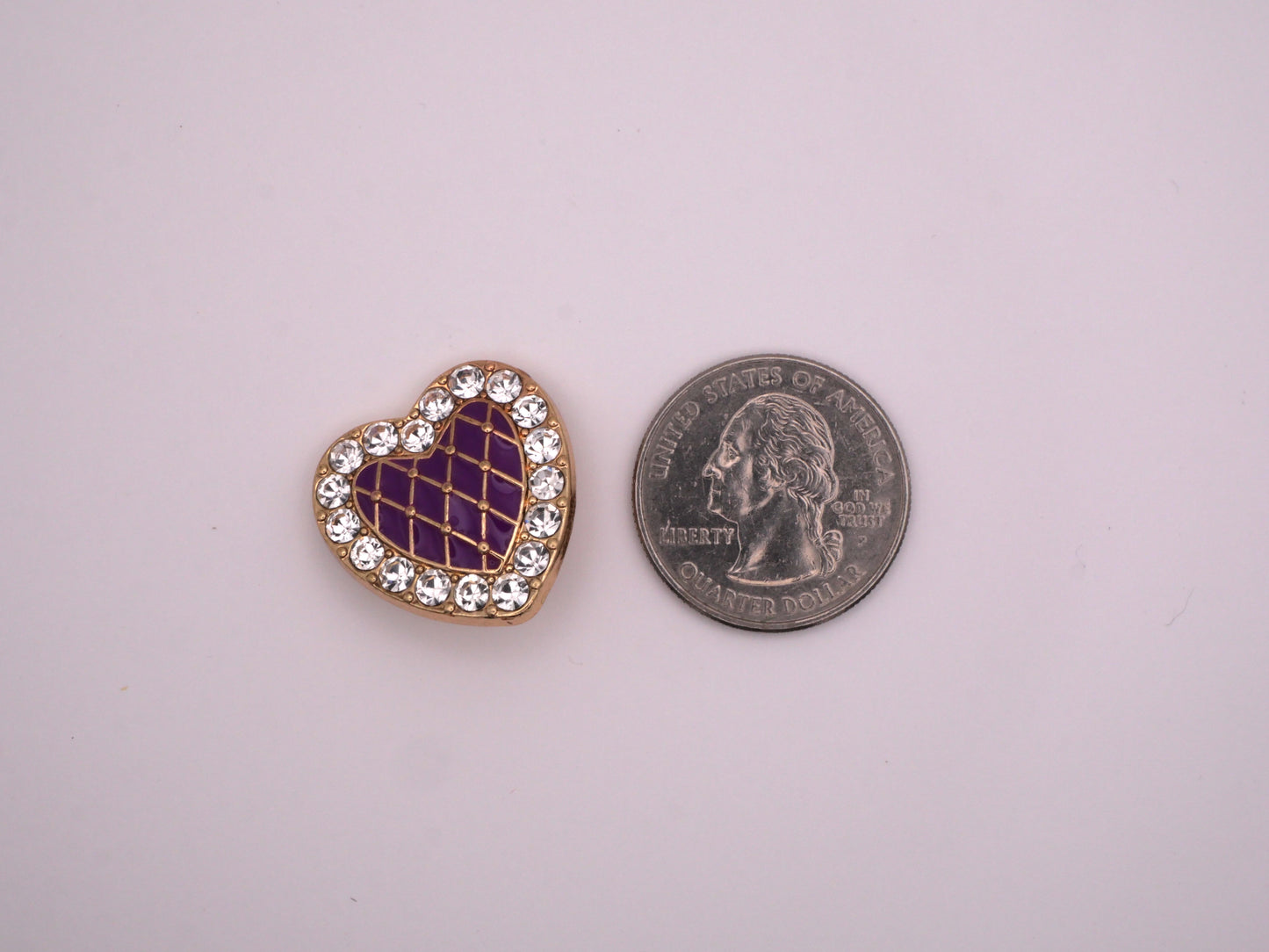 Sparkly Enamel Heart Button with Rhinestone Frame Pink Purple 23mm