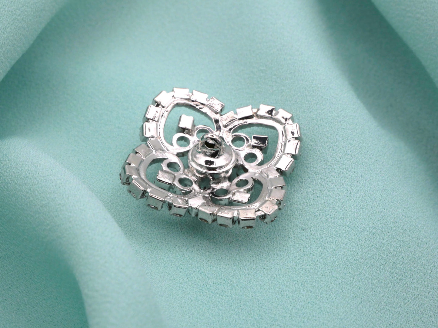 Rhinestone Four Hearts Filigree Metal Button 24mm