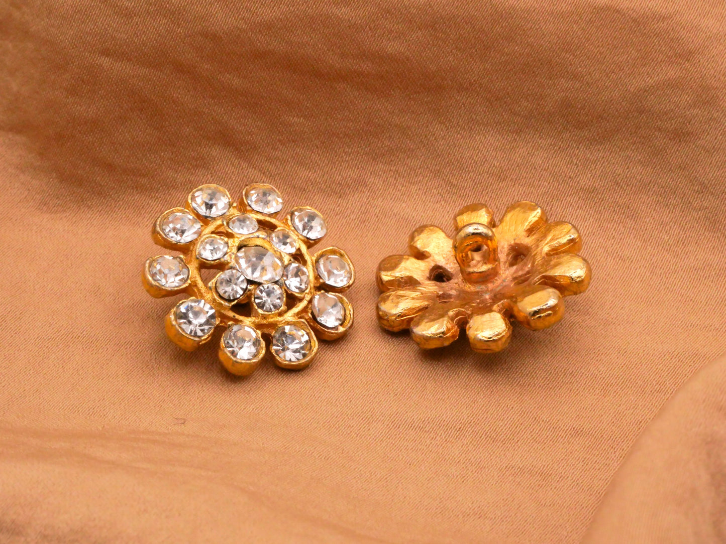 Flower Center Rhinestone Gold Metal Vintage Button 23mm