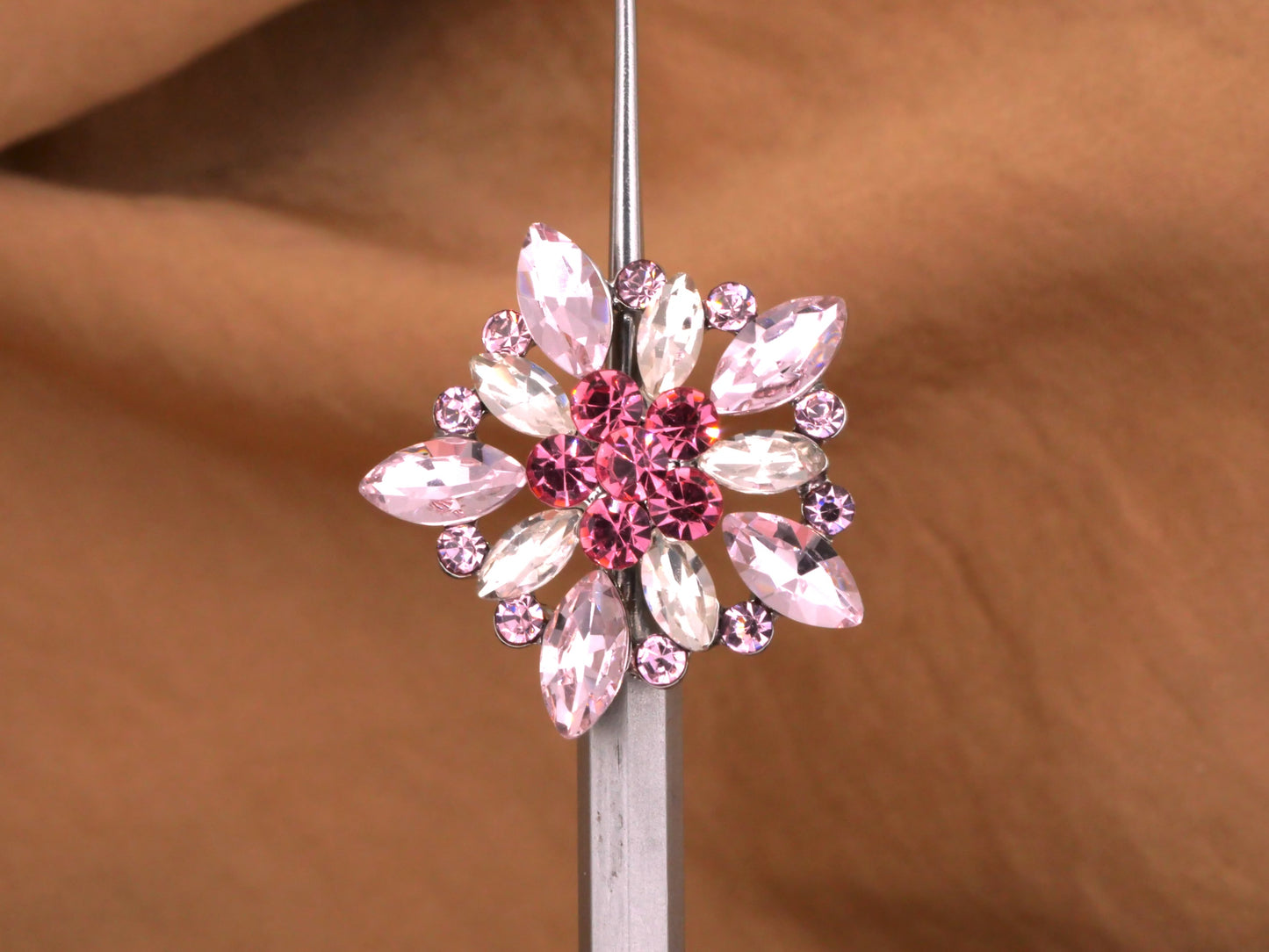 Rhinestone Pink Glass Star Metal Button 25mm