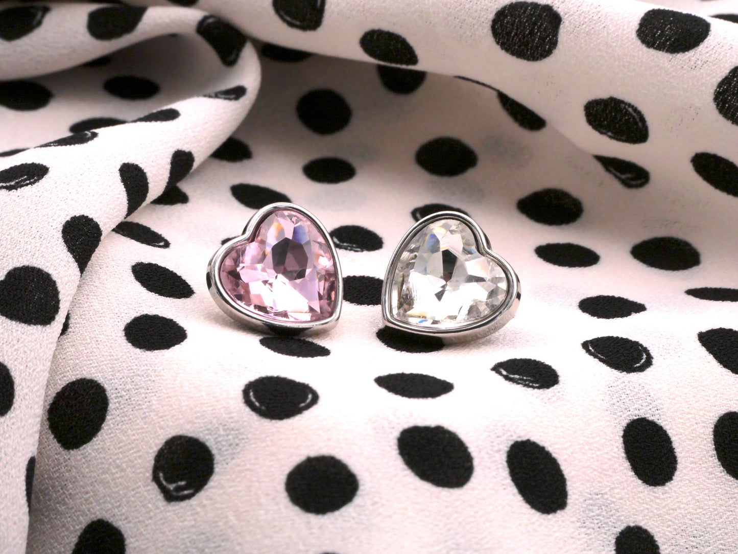 Rhinestone Glass Heart Silver Metal Pink Clear Metal 12mm